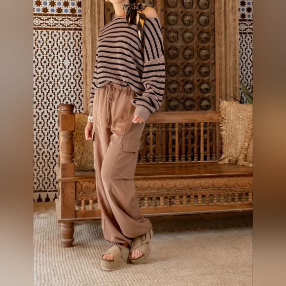 #631 🛑45 M Boho Fabulous High Waist Drawstring Cargo Pants - Picture 11 of 13